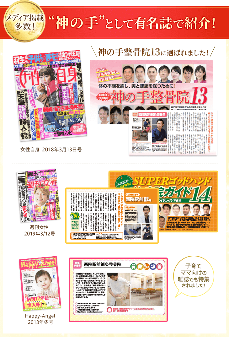 女性自身で神の手をもつ整骨院として取り上げられました